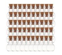 50Pcs Mini Glass Bottles with Cork Lids, Flat-bottomed Spherical Shape Tiny Glass Jars, Wishing Bottles, Small DIY Decorative Craft Vials for DIY Crafts Party Weddings Decoration Storage Accessories
