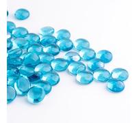 50PCS Mini Glass Gems,Sea Blue Mancala Stones Flat Bottom Marble Beads for Home Decorative Art Craft Vase Filler(1.3cm~1.8cm)