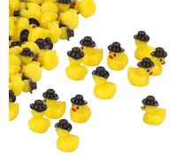 50pcs Mini Golden Resin Cowboy Ducks, Miniature Western Style Tiny Ducks with Cowboy Hats Small Figurines for Garden Landscape Dollhouse Garden Aquarium Decor Party Supplies