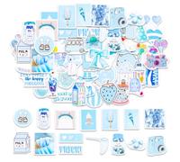 50PCS Mini Pastel Blue Aesthetic Stickers, Sky Blue Cute Washi Stickers, Die-Cut Cat Dessert Drink Decorative Stickers for Junk Journal, Scrapbook, Planner, Laptop & Water Bottle DIY Decor (Style-7)
