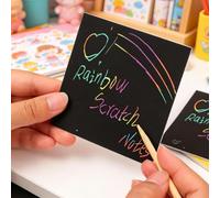 50PCS Mini Rainbow Scratch Art Paper Set Gradient Doodle Cardstock(Green) | Safe Smooth Edge DIY Drawing Craft, with Storage Box, for Classroom Party Family Creative Activity
