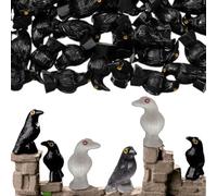 50Pcs Mini Resin Crows Figurines,Black Halloween Ravens Figurines Tiny Little Black Crows for Micro Landscape Spooky Scene Crows Bulk Decoration and Halloween Table Decorations