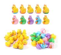 50pcs Mini Resin Easter Ducks, 5 Color Tiny Small Bunny Ear Duck Bulk with Carrot Miniature Animals in Egg for Easter Party Figurines Ornament Statue Toy Decoration(Blue, Pink, Green, Purple, Orange)