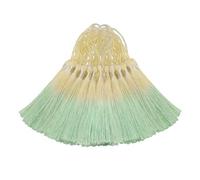 50PCS Mini Silk Tassel for Craft DIY Bookmark Cute Jewellery Making Beaded, Girl Earring, Keyring, Graduation, Small Key, Long Ribbon Fabric Sewing, Curtain Trim Door Home Decor (Beige Green)