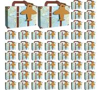 50PCS Mini Suitcase Gift Box 3x1x2'' Paper Favor Boxes with Handle and Plane Card Easy to Install Candy Boxes Party Favors for Birthdays Weddings Themed Events Style 1,Favor Boxes