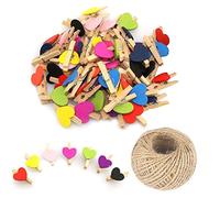 50Pcs Mix-color Mini Wooden Heart Clothespins, Multicolor Small Clothespins with Heart, 3cm Heart Photo Clips, Tiny Clothes Pins with String for Photos Display,DIY Craft,Wedding&Baby Shower Decor