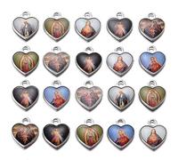 50pcs Mix Picture Heart Charms Enamel Our Lady Miraculous Medal Floral Rosary Centerpiece Cross Jesus Virgin Mary Catholic Alloy Crucifix Charms for DIY Jewelry Making 15mmx17mm(A590)