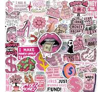 50PCS Money Stickers Be Rich Stickers for Girls Pink Girly Sticker Pack Pink Aesthetic Motivational Quote Decals Waterproof Vinyl Sticker Pack for Laptop Water Bottle Phone Case