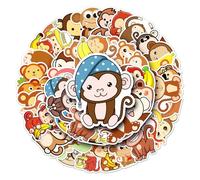 50Pcs Monkey Stickers, Waterproof Cute Cartoon Animal Vinyl Decals for Laptop Cars Water Bottles Scrapbooking Skateboards Luggage Guitars Phones Bicycles, Monkeys Sticker for Kid Teen Adult