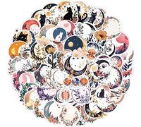 50Pcs Moon Flower Cat Stickers, Boho ottagecore Moon Art Stickers, Aesthetic Vintage Moon Flower Cat Waterproof Vinyl Decals for Laptop Skateboard Bike Guitar Laggage Bicycle