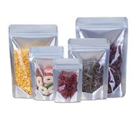 50Pcs Mylar Bags,Resealable Bags Stand Up,Aluminum Foil Ziplock Bags with Clear Front,Food Bags Zip Seal,Sweet Pouches,Smell Proof Bag Heat Seal Packaging Baggies for Food Storage (16x24cm - 50pcs)