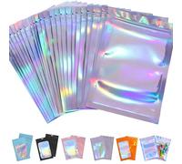 50pcs Mylar Holographic Bags 10.5x15cm,Foil Smell Proof Mylar Bags Resealable Sweet Pouches,Small Plastic Bags Sample Bags for Lipgloss,Jewelry,Eyelash,Food Storage Gift Grip Foil Ziplock Mylar Bags