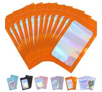 50pcs Mylar Holographic Bags 10.5x15cm,Orange Smell Proof Mylar Bags Resealable Sweet Pouches,Small Plastic Bags Sample Bags for Lipgloss,Jewelry,Eyelash,Food Storage Gift Grip Foil Ziplock Mylar Bags