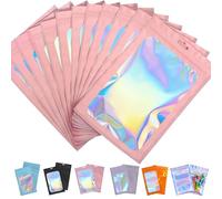 50pcs Mylar Holographic Bags 12x20cm,Pink Smell Proof Mylar Bags Resealable Sweet Pouches,Small Plastic Bags Sample Bags for Lipgloss,Jewelry,Eyelash,Food Storage Gift Grip Foil Ziplock Mylar Bags