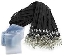 50pcs Name Tags with Lanyard Badge Holder Vertical Waterproof Plastic Id Card Holder Lanyards Nametags for Kids School Camp Field Trip Business Event Trade Name Tag Lanyards Badge Holder(Black)