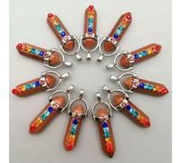 50PCS Natural Gemstones Hexagonal Pointed 7 Color Stones Pendant-Gold Sand Stone