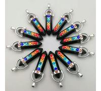 50PCS Natural Gemstones Hexagonal Pointed 7 Color Stones Pendant-Obsidian