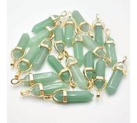 50pcs Natural Green Aventurine Stone Hexagonal Column Pendants Jewelry Making