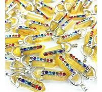 50pcs Natural Yellow Crystal Hexagonal Pointed 7 Color Pendant