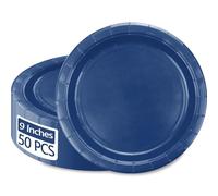 50Pcs Navy Blue Paper Plates - 9” Blue Round Dinner Plates for Valentines,Tea Party, Baby Shower, Birthday, Wedding, Graduation Party Decorations