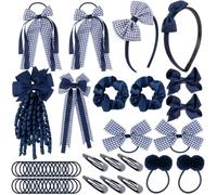 50Pcs Navy Hair School Kit Bow Hair Clips Navy Blue Headband Elastic Headbands Ribbon Ponytail Holder School Hair Accessories Blue for Girls Christmas Birthday Gift