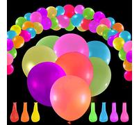 50pcs Neon Balloons, Neon Party Decorations Accessories, Glow in The Dark Party Balloons Supplies, 7 Colors Rainbow Balloon Arch Kit, Latex Balloons for Themed Party Birthday
