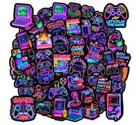 50Pcs Neon Gaming Stickers, Waterproof Cool Gaming Stickers for Kids Adults | Waterproof PVC Stickers for Laptops Skateboard Suitcase, DIY Decoration for Water Bottle Pencil Case Folder for Game Lovers