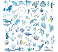 50PCS Ocean Animal Stickers - Shark Decals - Waterproof Vinyl Fish Designs for Laptop Scrapbook Phone Skateboard Water Bottle - Marine Life Adhesive Pack for Kids and Teens (Blue)