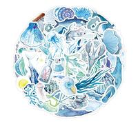 50Pcs Ocean Blue Stickers for Kids Teens Boys Girls Gift,Ocean Animal Stickers Pack for Laptop,Skateboard Luggage Car Bike Cup Computer Water Bottle Decor,Aesthetic Vinyl Waterproof Sticker Decal