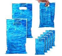 50pcs Ocean Waves Party Favors Bags, Blue Under the Sea Goodie Bags with Handles Birthday Beach Ocean Pool Party Gift Bag Decorations for Presents Treat Candy Snacks Storage Supplies
