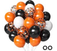 50Pcs Orange Balloons, 12Inch Orange and Black Balloons, Latex Confetti Balloon for Halloween Graduation Birthday Party Decoration