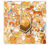 50Pcs Orange Cat Stickers Laptop Car Scrapbook Phone Skateboard Suitcase Luggage Bike Cat Stickers Vinyl Waterproof Aesthetic Personalised Stickers for Teens Boys Girls Adults