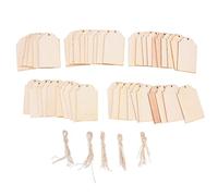 50pcs Organic Wood Pieces for DIY Crafts | Unfinished Wood Chips with Hemp Rope for Bookmarks/Present Tags/Home Decor | Polished Texture, Safe & Gentle