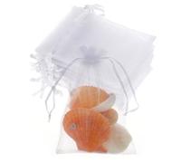 50PCS Organza Bags Small 15X10cm White Mesh Bags Drawstring, Sheer Sachet Pouch Favor Mesh Gift Bags for Valentines Wedding Eid Mubarak Halloween Eve Christmas New Year Party Candy Fruit Wrap Bulk