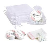 50Pcs Organza Gift Pouches, Mesh Drawstring Bags, 50pcs Thank You Labels 100pcs Clear Cellophane Bags, for Wedding Favours