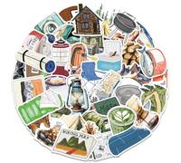 50PCS Outdoor Camping Stickers - Outdoor Adventure Icons Tent Backpack Campfire Canoe Boots Map Compass Binoculars Stickers for Laptops Suitcases Journals Helmets Cars Scrapbook Bicycle
