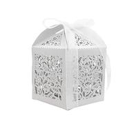 50pcs Packaging Candies Box Gift Candy Boxes Treat Boxes Hollow Out Candy Box For Sweets Wedding Baptism Valentines Day Packaging Boxes White Blue 5x5x8cm