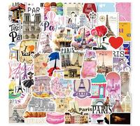 50Pcs Paris Stickers, Romantic City Travel Stickers for Girls Teens, Waterproof Vinyl Graffiti Decals for Skateboards Luggage Laptop