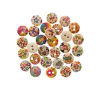 50pcs Pastoral Style Flower Printing Round Wood Buttons Sewing Scrapbook Clothing Crafts Handwork Accessories 11-18mm for Sewing, Crafting(Natural,15mm)