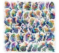 50Pcs Peacock Stickers Laptop Car Scrapbook Phone Skateboard Suitcase Luggage Bike Peacock Stickers Vinyl Waterproof Aesthetic Personalised Stickers for Teens Boys Girls Adults Children