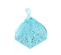 50pcs Pearl Paper Laser Cut Hollow Out DIY Candy Box (6x6x8cm)(Blue) | For Wedding, Birthday, Graduation, Party