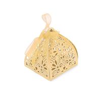 50pcs Pearl Paper Laser Cut Hollow Out DIY Candy Box (6x6x8cm) (Golden) | For Wedding, Birthday, Graduation, Party