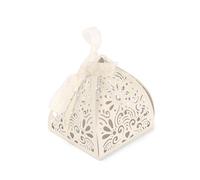 50pcs Pearl Paper Laser Cut Hollow Out DIY Candy Box (6x6x8cm)(Ivory White)