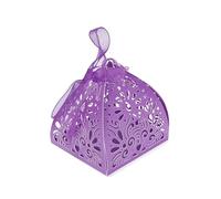 50pcs Pearl Paper Laser Cut Hollow Out DIY Candy Box (6x6x8cm)(Purple) | For Wedding, Birthday, Graduation, Party