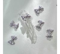 50PCS Pearlescent 3D Nail Art Bow Charm for Nails Decoration Design Kawaii Manicure Accessories Bow-Knot DIY Craft Supplies-Purple