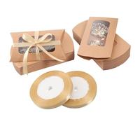 50PCS Pillow Box Gift Box Wedding Favour Candy Boxes, Kraft Paper Mini Favour Boxes with Windows and Ribbon for Party Birthday Decoration