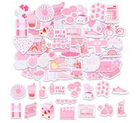50PCS Pink Aesthetic Washi Stickers, Cute Mini Pink Daily Life Washi Decorative Stickers, Pre-Cut Die-Cut Stickers for Junk Journal, Scrapbook, Planner, Laptop & Water Bottle DIY Decor (Style-8)