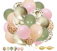 50PCS Pink and Green Balloons 12 Inch, Retro Sage Olive Green Dusty Pink Latex Balloons with Metallic Gold Confetti, for Baby Shower, Jungle Safari, Woodland Floral, Fairy Birthday Party Decorations