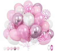 50Pcs Pink Balloons Set, 12 Inch Pastel Pink Balloons, Pearl Pink Metallic Pink Macaron Pink Pearl White Balloons with Pink Confetti Balloons for Girls Wedding Baby Shower Birthday Party Decor