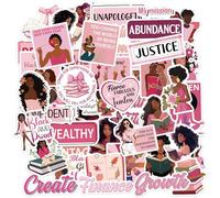 50Pcs Pink Black Girl Stickers, Inspirational Decals for Vision Board Planner Journal Scrapbook Laptop Cup, Empowering Affirmation Stickers for Women Girls, Ideal Vision Board Supplies